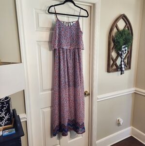 GB GIANNI BINI SZ L DITSY RED BLUE FLORAL MAXI DRESS